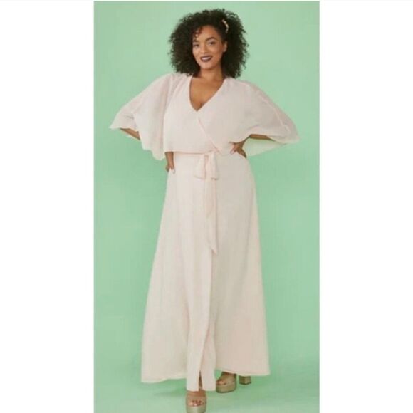 Modcloth Queen of Eden Wrap Dress Large‎ blush pink NWTs maxi chiffon bridesmaid - Picture 1 of 10